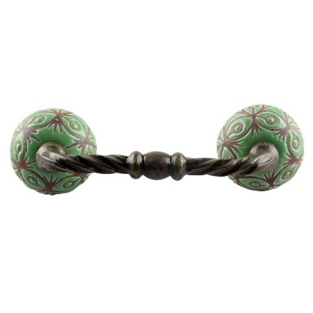 Pea Green Etched Ceramic Floral Cut Bridge Handle Online